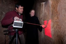 Chris Beard and Sandra Olsen operate a laser scanner, Jubbah.